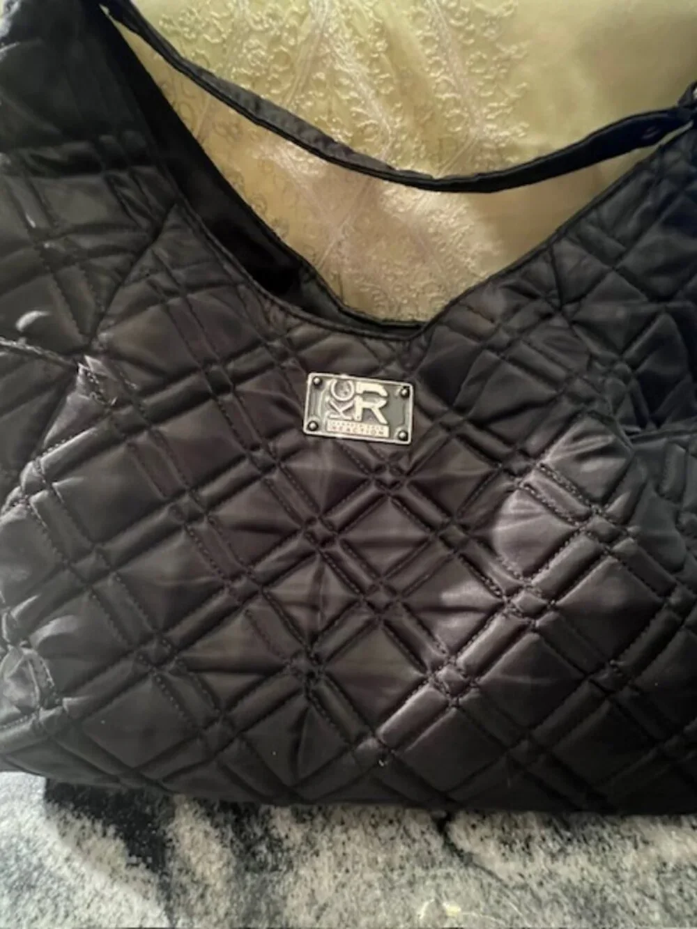 Kenneth Cole Reaction black‎ diamond quilted nylon hobo bag